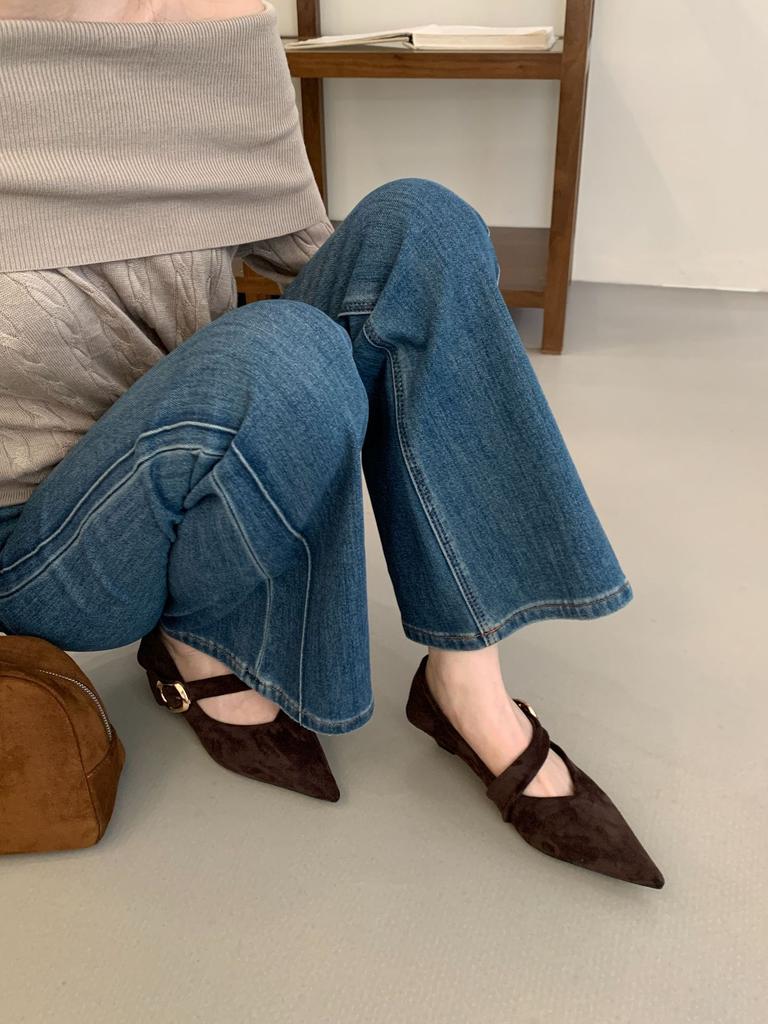 French Temperament Pointed Suede One-word Strap Single Shoes Women's Shoes 2025 Spring, Autumn and Winter Low-heeled Commuting Evening Shoes