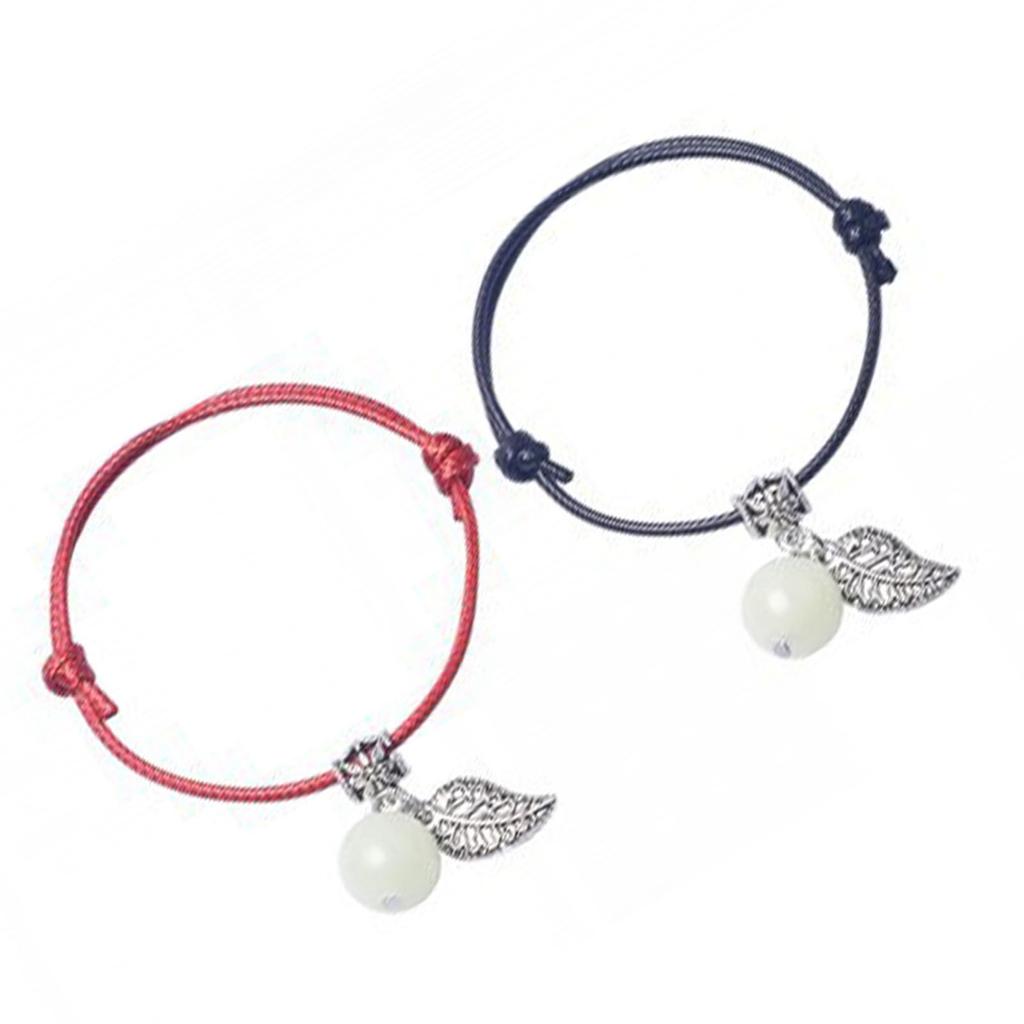 2pcs Bracelets Luminous PU Leather Adjustable Unisex Fashionable Rope Pendant Friendship Bracelet