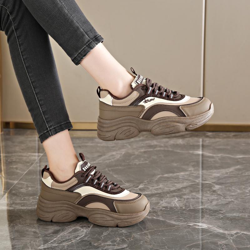 CRLAYDK Chunky Platform Walking Sneakers for Women Dad Lace Up Shoes Leather Wedge Comfortable Sport Running Tennis