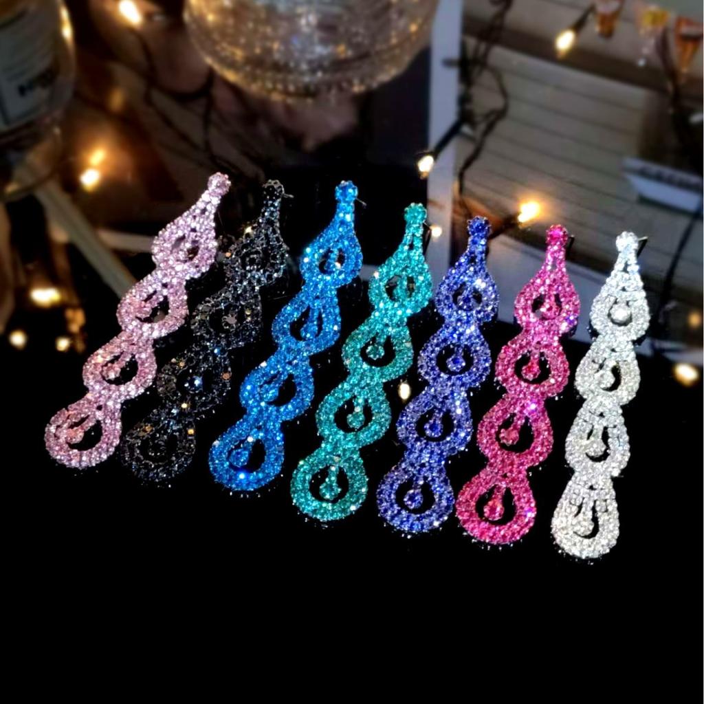 Claw Chain Series Rhinestone Earrings Women's Super Flash Full Diamond Long Earrings Studs Dinner Party Versatile Earrings Earrings