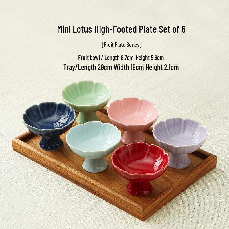 Ceramic High-Foot Snack and Dim Sum Plate for Tea or Fruit