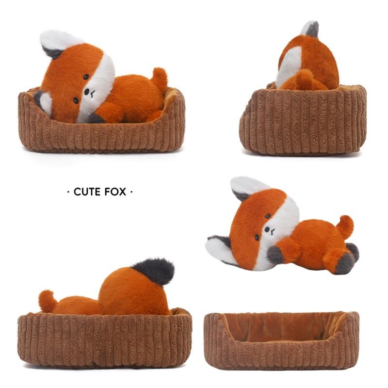 High Quality Lying Capybara Black Cat Fox In Nest Super Cute Cartoon Stuffed Animals Cuddly Plushie for Kids Birthday Gift