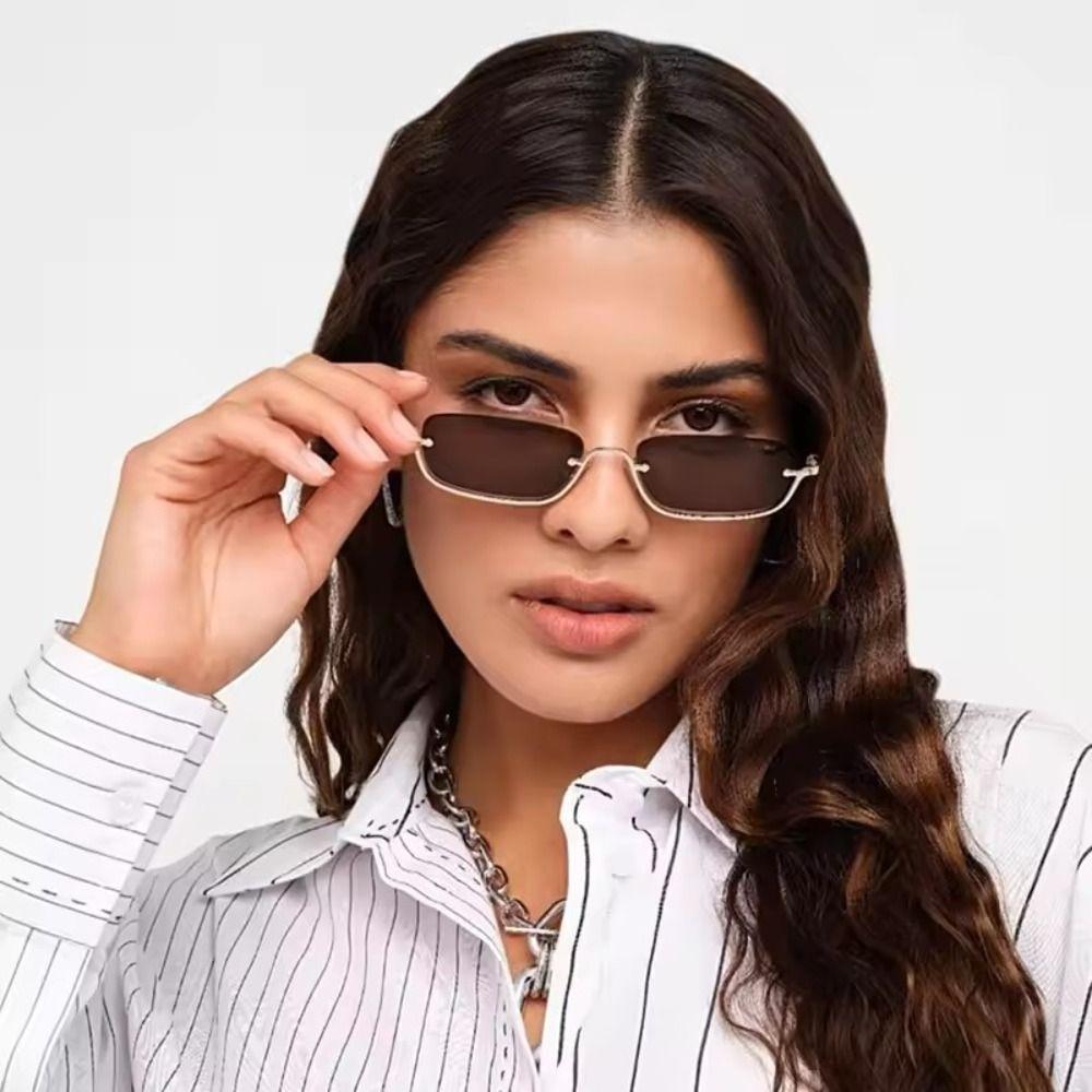 Small Sun Glasses Narrow Shades Eyewear Vintage Square Sunglasses  Unisex
