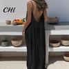 Autumn Jacket Dress Women's Backless Cami Summer Casual Sleeveless Boho Beach Maxi Women Spaghetti Strap Vacation Long Sundress with Back Tie
