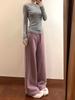 Purple High-Waist Wide-Leg Casual Drape Pants for Women