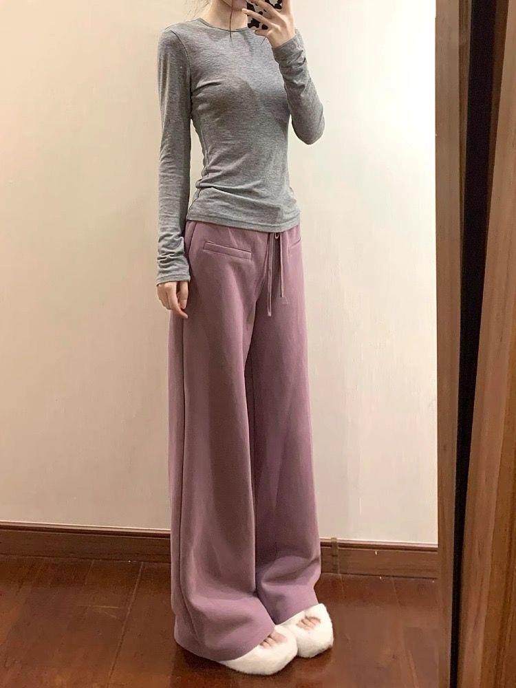 Purple High-Waist Wide-Leg Casual Drape Pants for Women