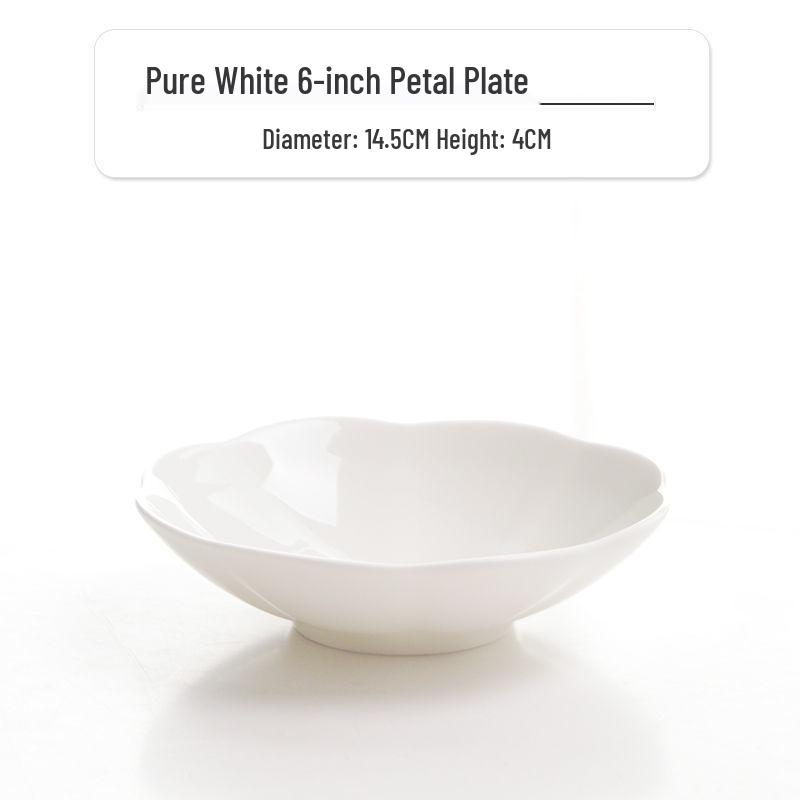 Lead-Free Bone China Chrysanthemum Plate, Pure White Deep Creative Dinnerware for Home