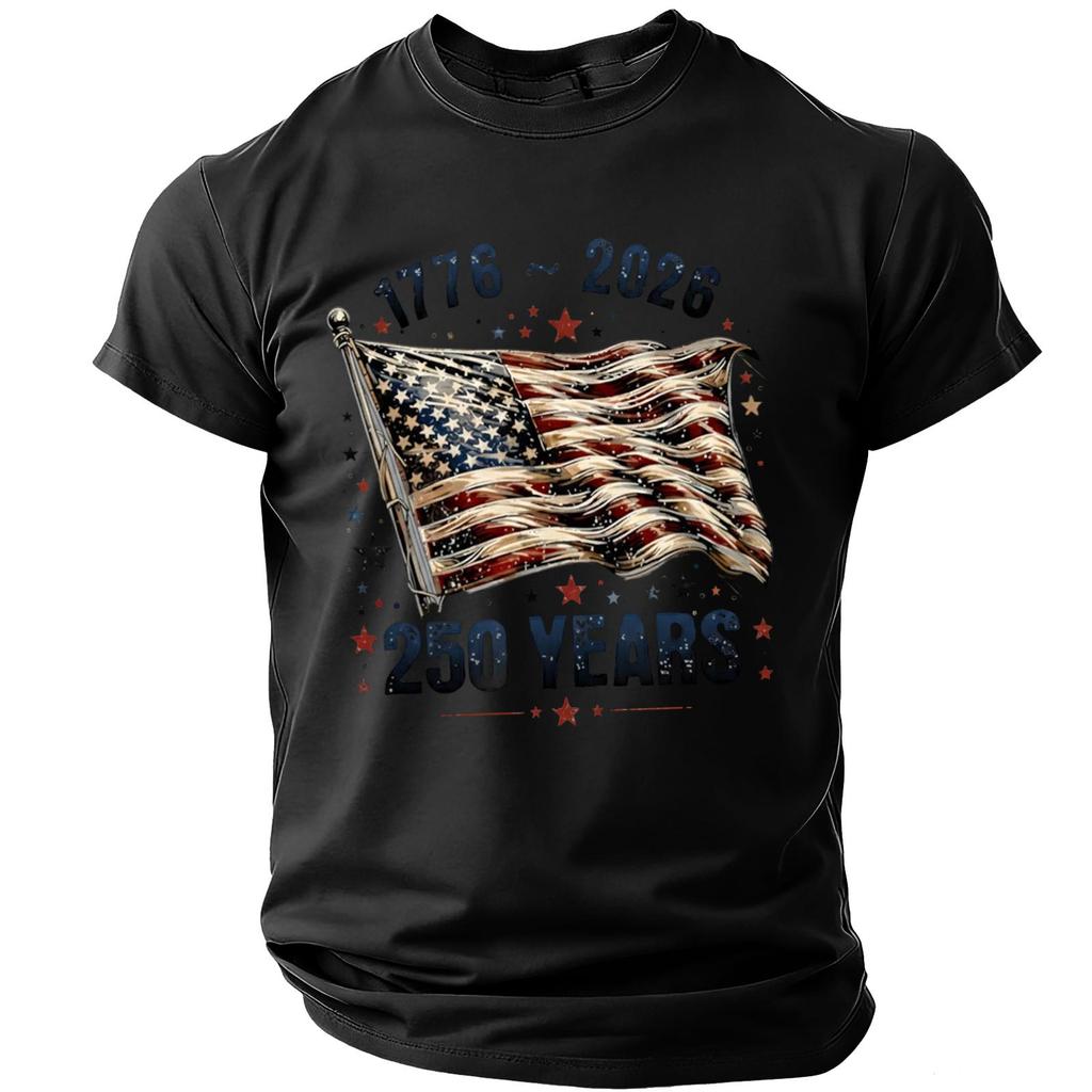 Men's Casual Short Sleeve Lightweight Breathable Crew Neck T-Shirt with Printed Graphic USA Flag and Anniversary Design 1776 to 2026 250 Years
