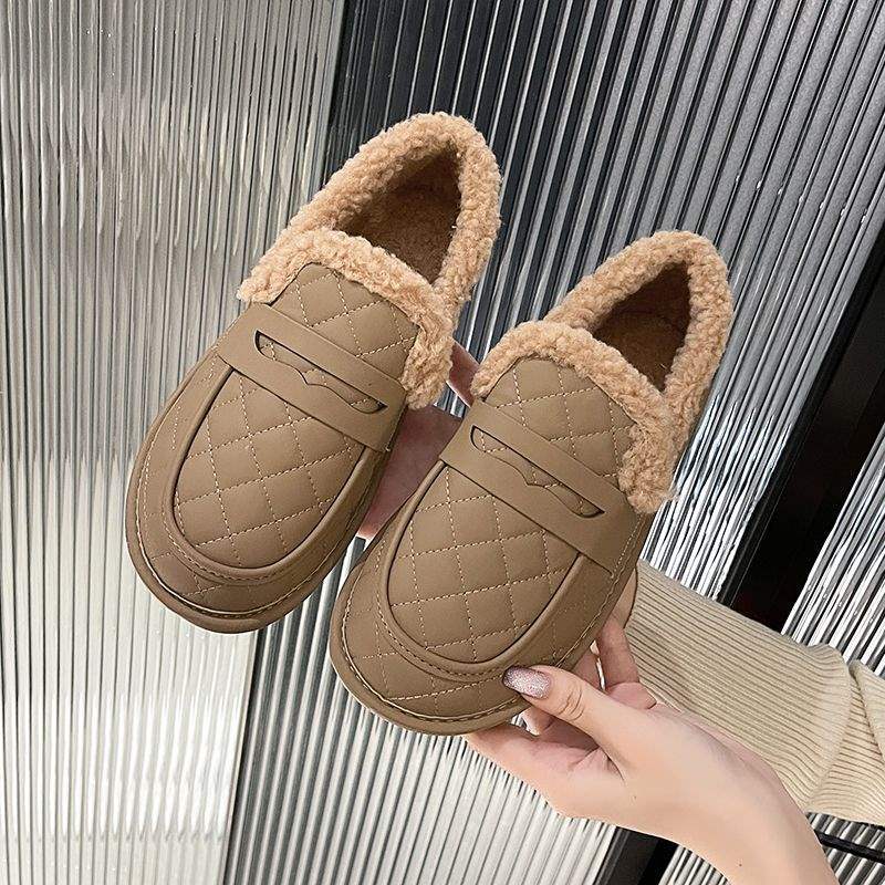 

Doudou shoes women s 2025 winter new one-pedal loafers velvet single shoes bread cotton shoes platform fluffy shoes women 40 хакі