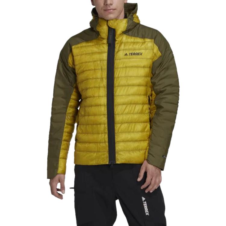 adidas Giacca Felpa con Cappuccio Trapuntata con Zip e Stampa Logo a Lettere Color Block Uomo Capispalla Pulse-Oliva HH9215