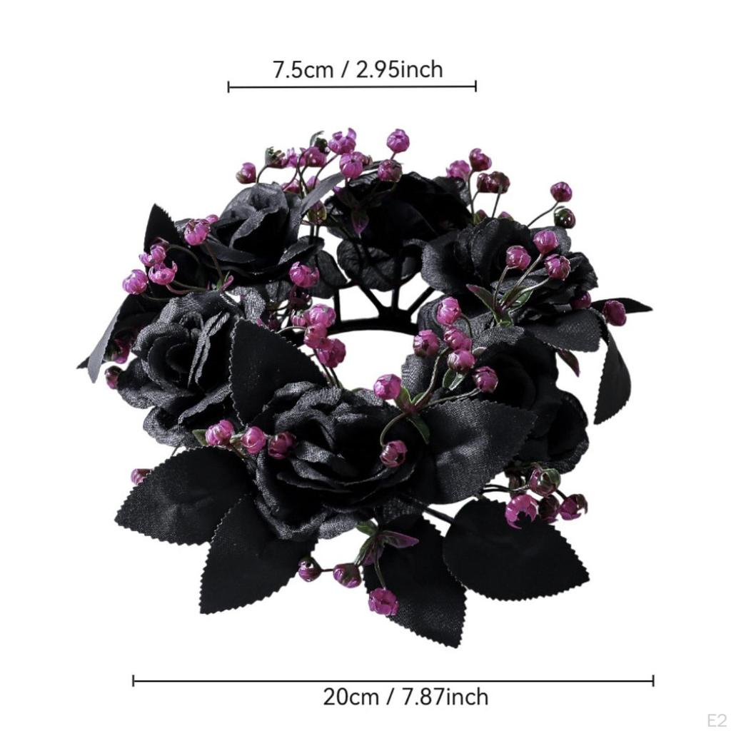 Halloween Black Artificial Rose Candle Ring ID 7.5cm Versatile Floral Wreath