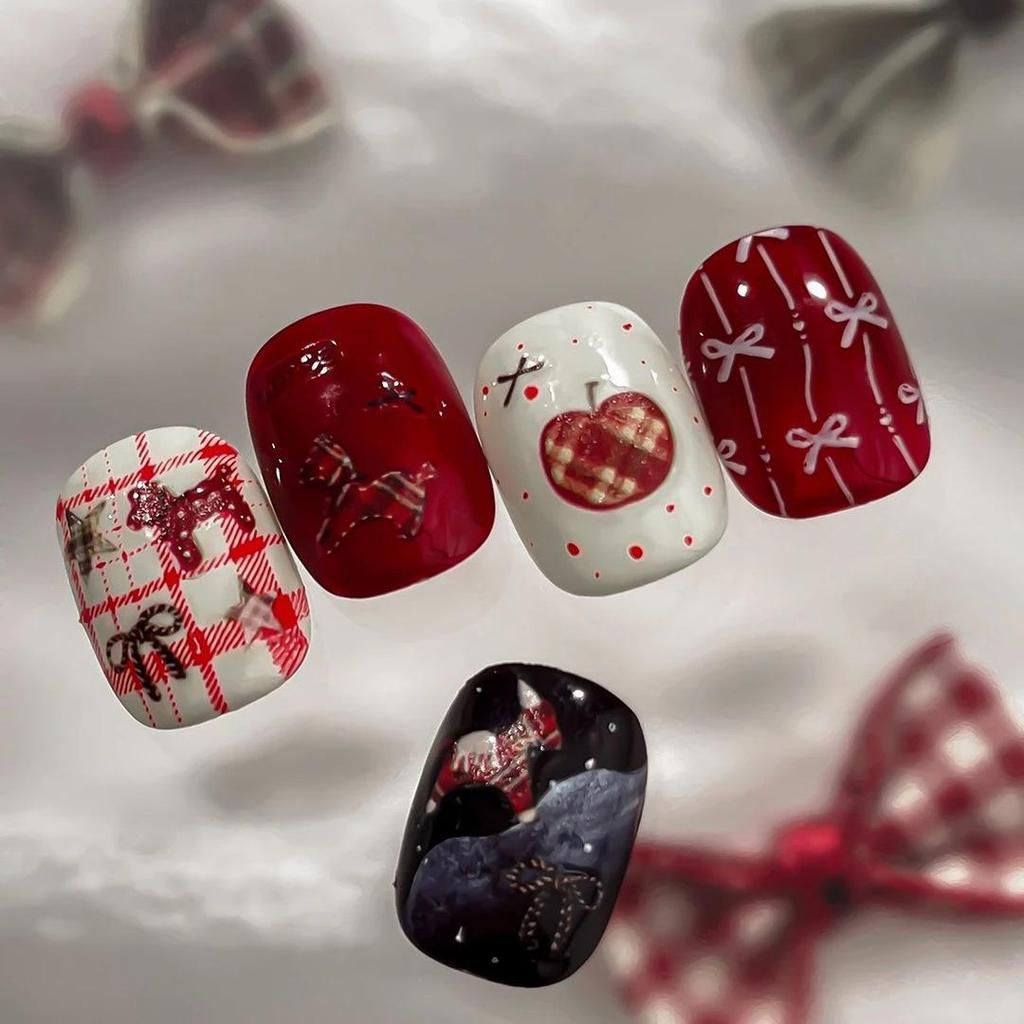 3D Year of the Horse Red Fabric Texture Nail Art Stickers