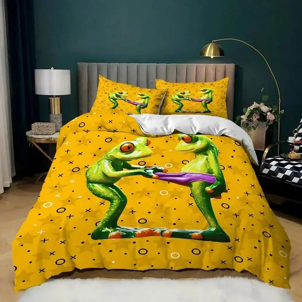 Frosch Bettbezug Set, Cartoon Frosch Bequemer Bettdeckenbezug Kissenbezug Bettwäscheset Kinder Schlafzimmer Dekoration Heimtextilien