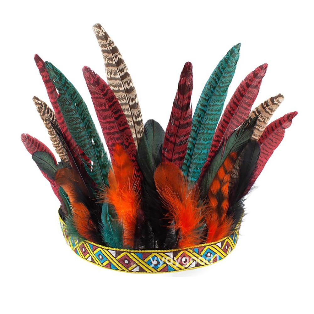 

Peacock Costume Indian Headband Colorful Feathers Feather Crown Stage Performance B - Children