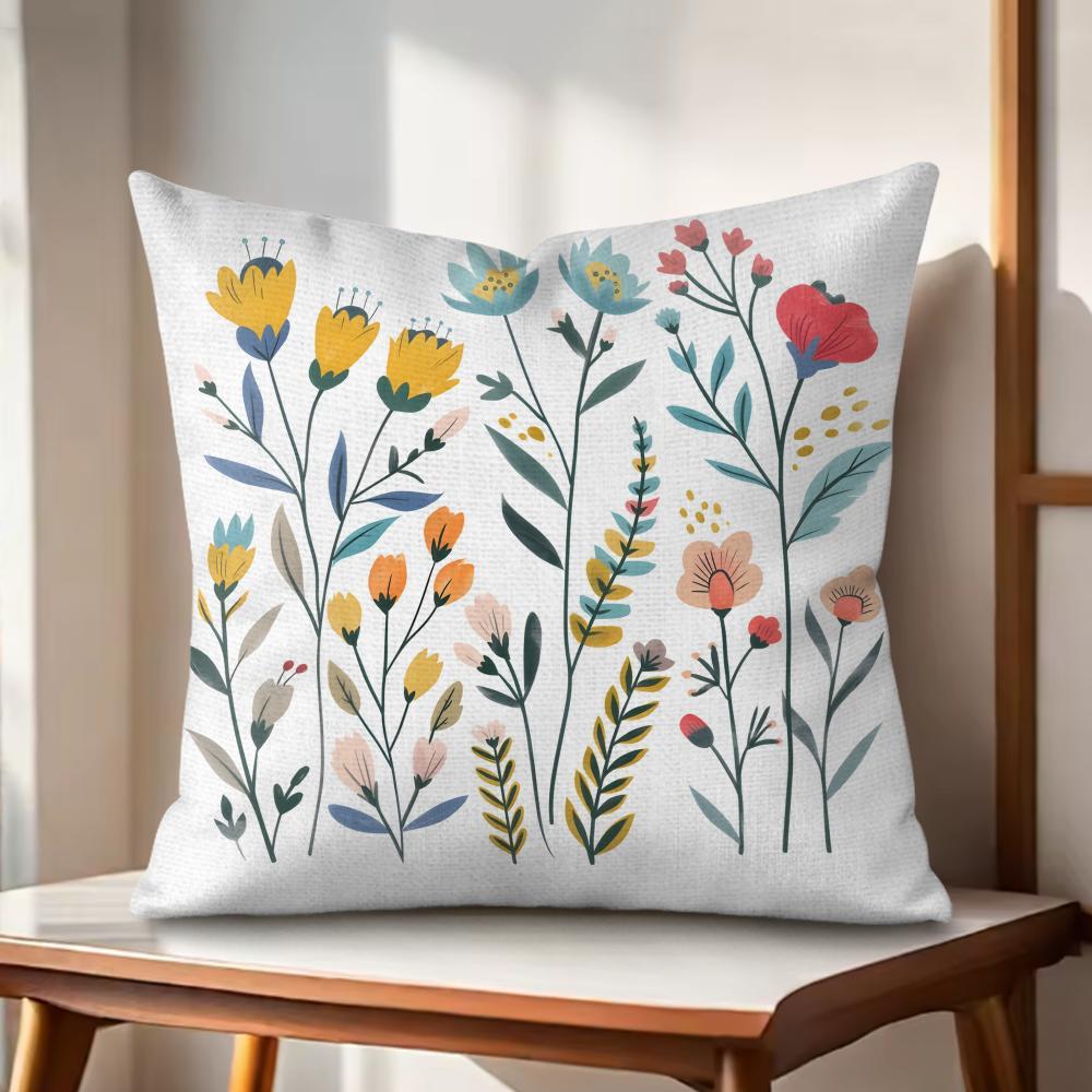 Spring Flowers Cushion Cover Natural Linen Organic Fabric DoubleSided Printing Couch Pillow Covers Home Decor