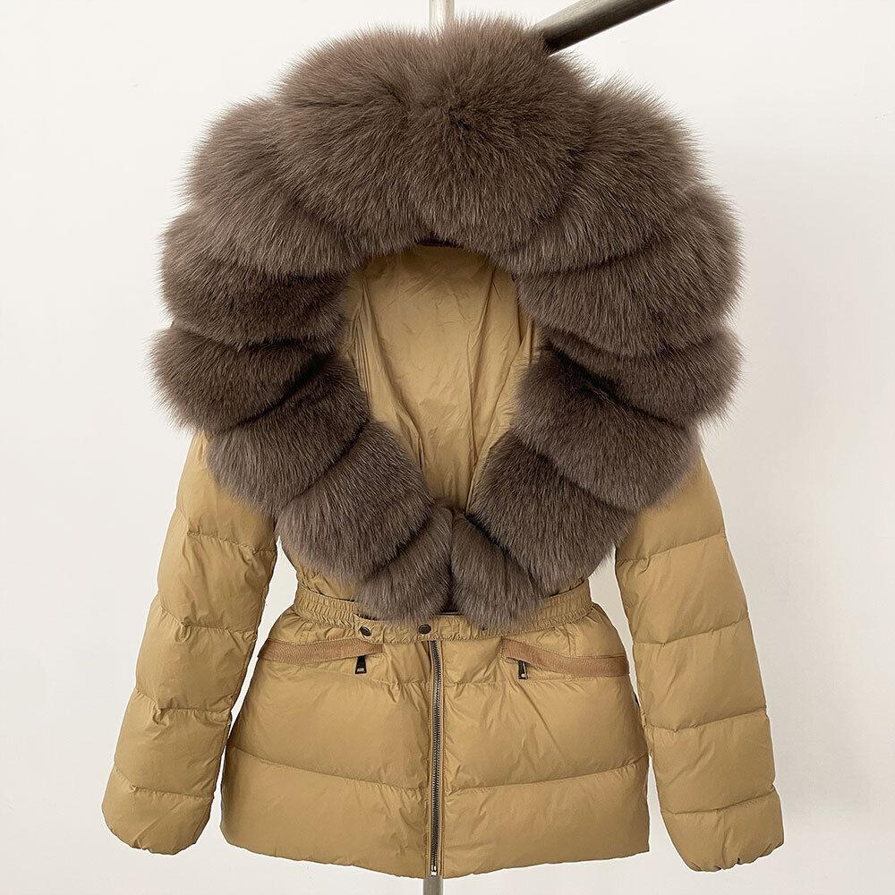 OFTBUY Winter Jacket Women's Real Raccoon Fox Fur White Duck Down Coat Thick Warm