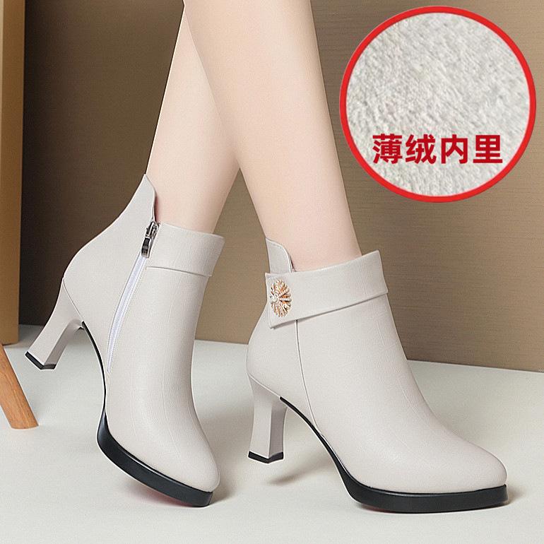 Fashion Autumn Women's Platform Shoes New Plus Velvet Stiletto Heel Heeled Ankle Boots Winter Fashion Pointed Toe Warm Female Short Boot