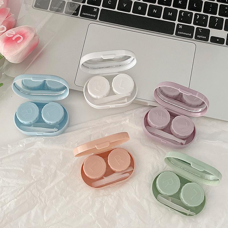 1 Box Mini Contact Lens Case Smooth Candy Women Small Portable Travel Holder Eye Care Container Storage with Mirror Lenses Box