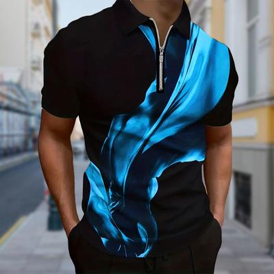 Herrenhemd Polo Casual Reißverschluss Kurzarm Mode Lässig Reißverschluss Sommer Frühling Normale Passform 3D Seidenband Druck Hemd