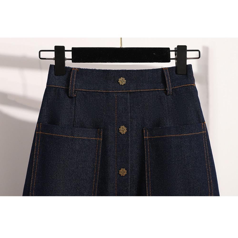 Dimanaf Fuste denim elastice Plus Size 2025, linie A, fustă lejeră, talie înaltă, Vintage Maxi