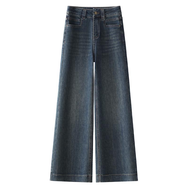 Women's Retro Blue Fleece-Lined Wide Leg Jeans - Pear Shape Slimming, Autumn/Winter 2024 Collection