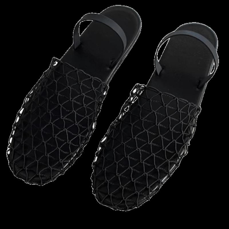 French Retro Mesh Woven Hollow Flat-bottomed Bag Head Slippers Summer 2025 New Round Head Outer Sandals Women