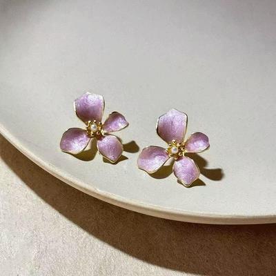 European American Pastoral Style Colorful Petal Stud Earrings – Elegant Dopamine Flower Leaf Drip Oil Design