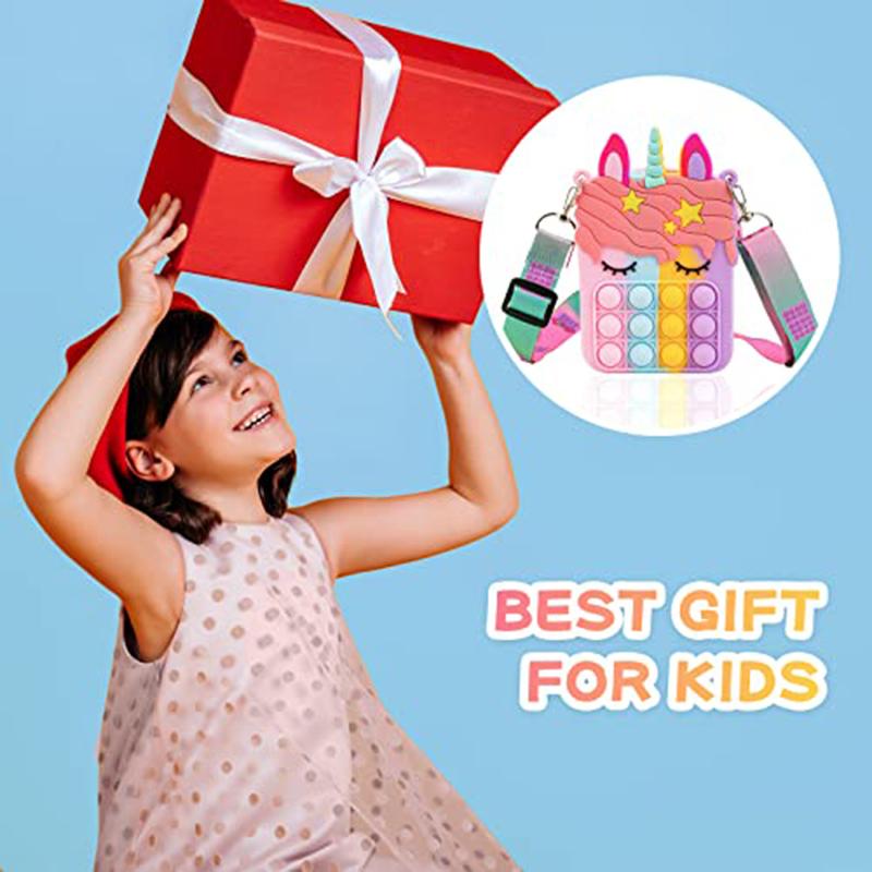 Girls Silicone Kawaii Unicorn Messenger Bag Coin Purse Children's Decompression Fidget Toys Stress Relief Autism Handbag juguete