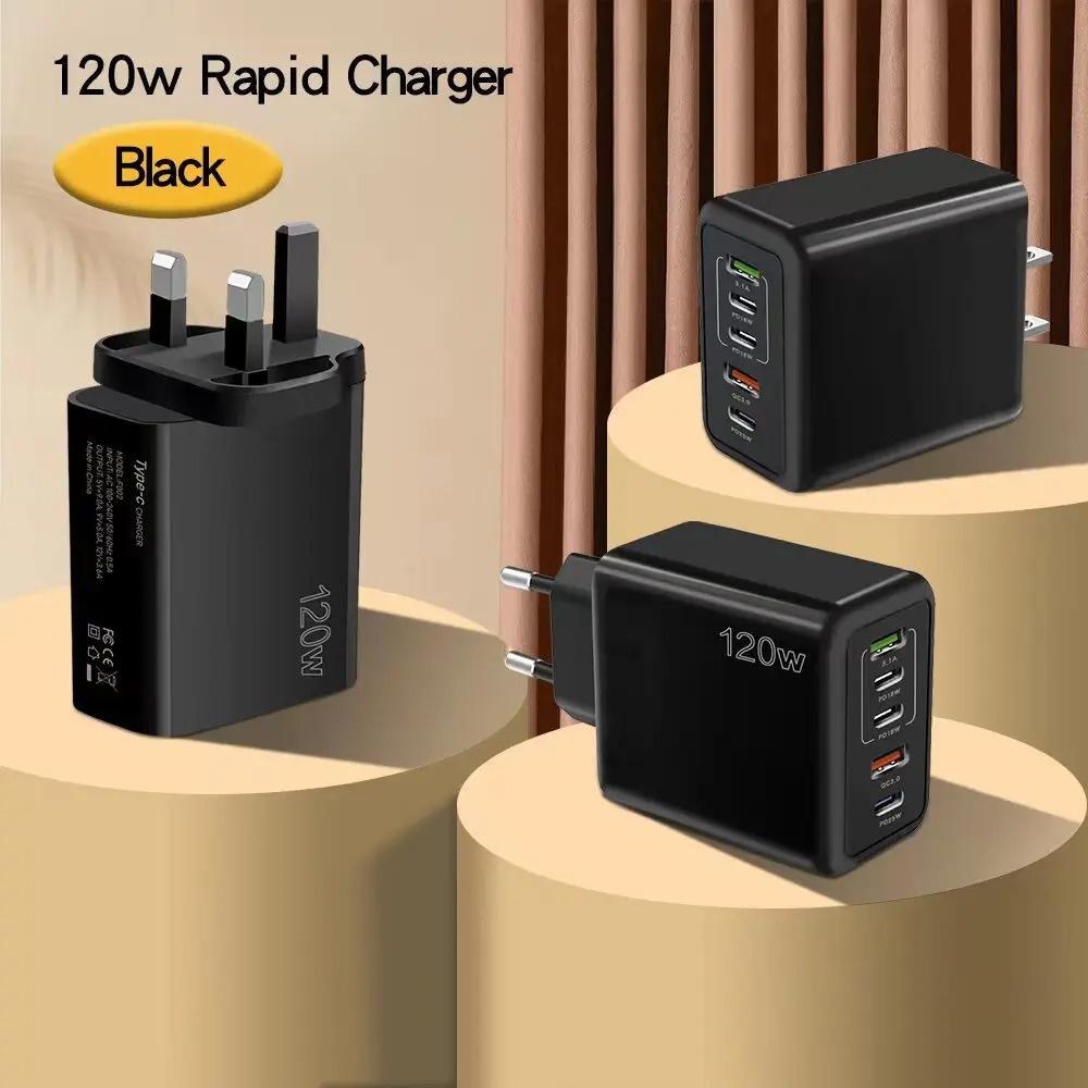 120W USB Charger Type C Quick Charge 3.0 Fast Charging Mobile Phone Adapter EU/US Plug Wall Charger For iPhone 15 Samsung Xiaomi