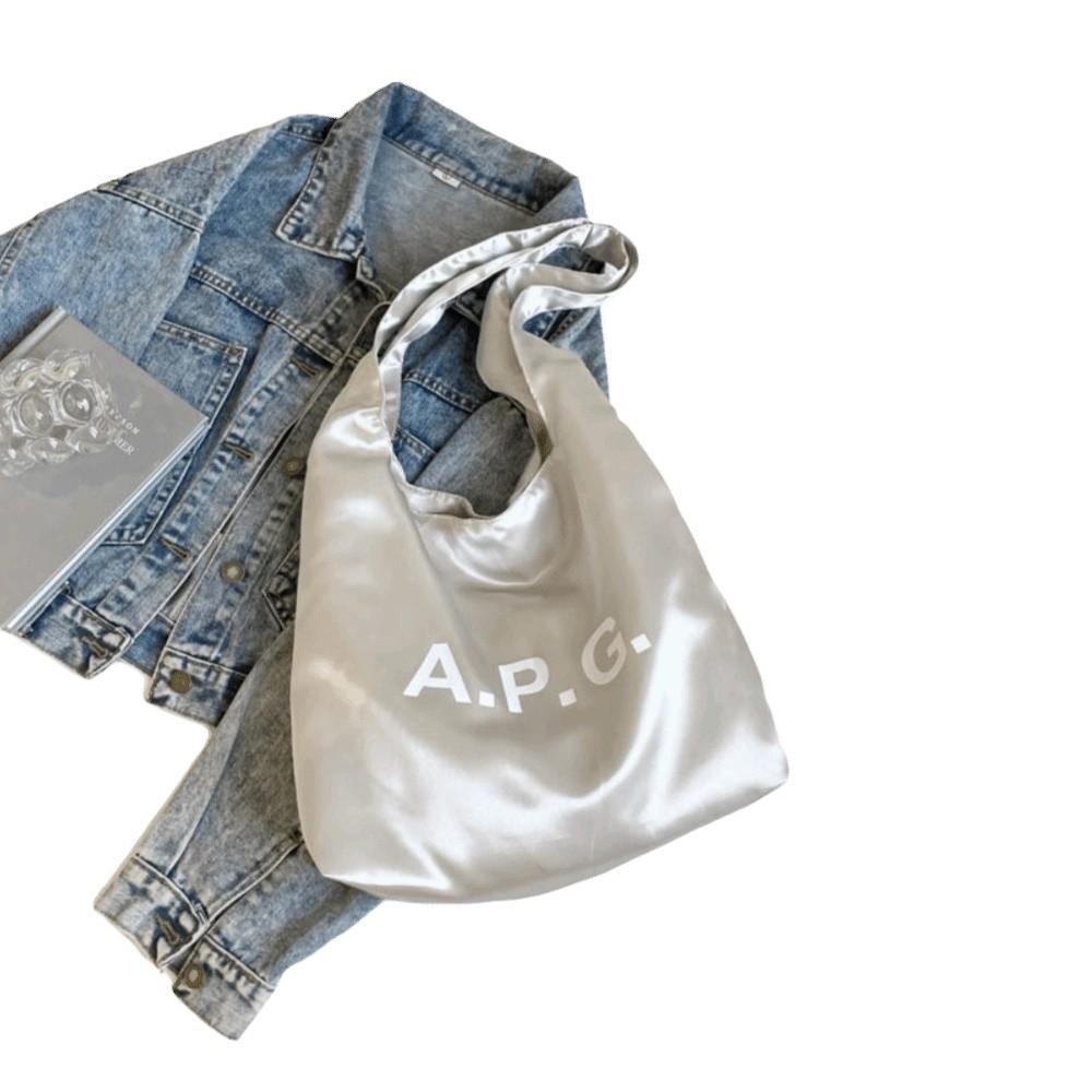 

Cream Color Satin Shoulder Bag Satin Pearlescent Large Capacity Cloth Bag Casual серый