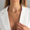 Women's Geometric Double Ring Layered Necklace With Bar Pendant Y Shape Chain Stylish Metal Collar For Daily Office Wear