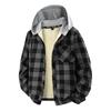 Checkered Shirt, Cardigan Jacket, Men's Autumn and Winter Lamb Wool Plus Thick Velvet Casual Jacket, Versatile Hooded High Men's Top