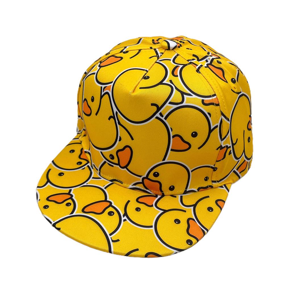 Little Yellow Duck Printed Hip Hop Baseball Cap Flat Rim Cap Casual Hat Duck Yellow Sunshade Sunscreen Hat