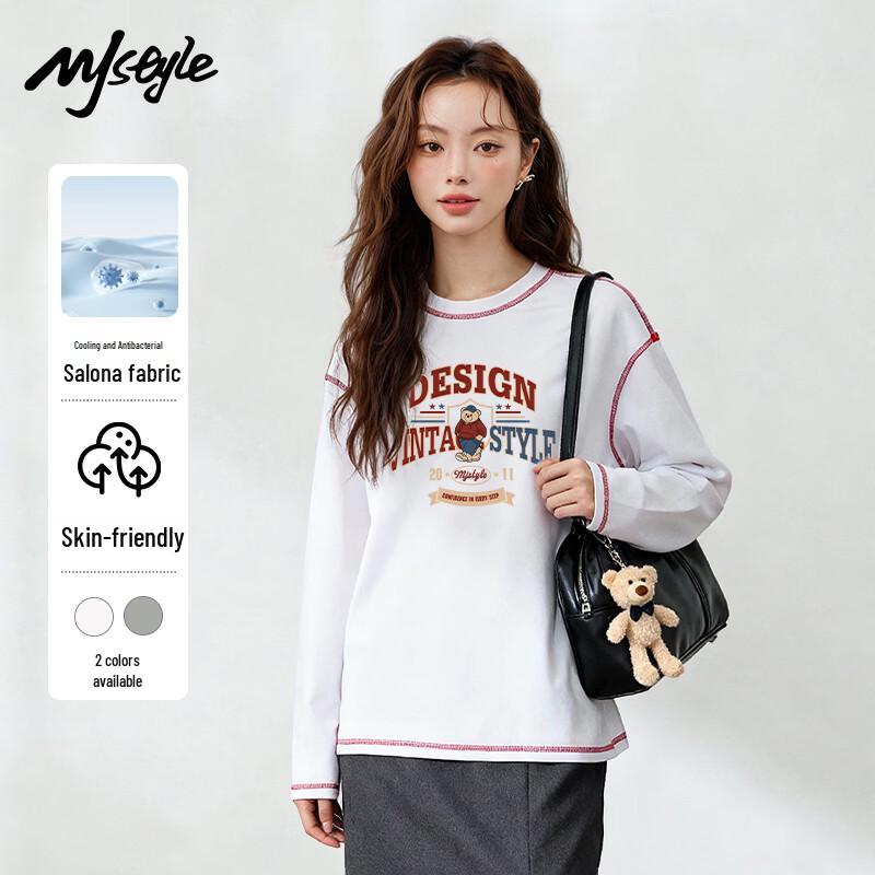 MJ STYLE Women s Long-Sleeve T-Shirt with American Pocket Bear XL