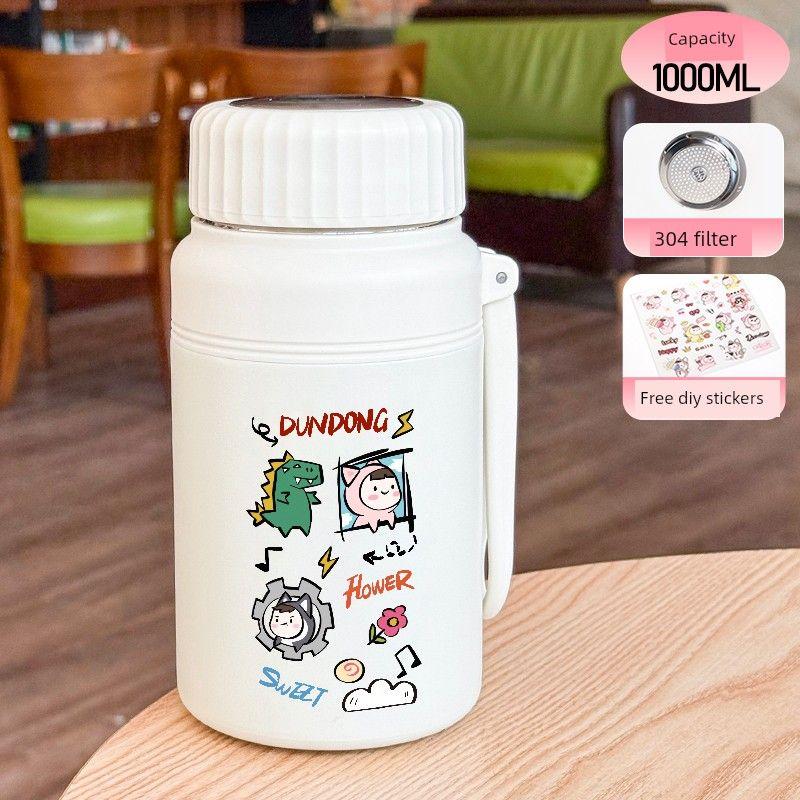 

Simple Large-Capacity Insulated Cup for Women, New Model with Tea Infuser, Water-Resistant F Cup for Men, Portable Stainless Steel Student Cup Space Explorer [Free Tea Separator + DIY Stickers]