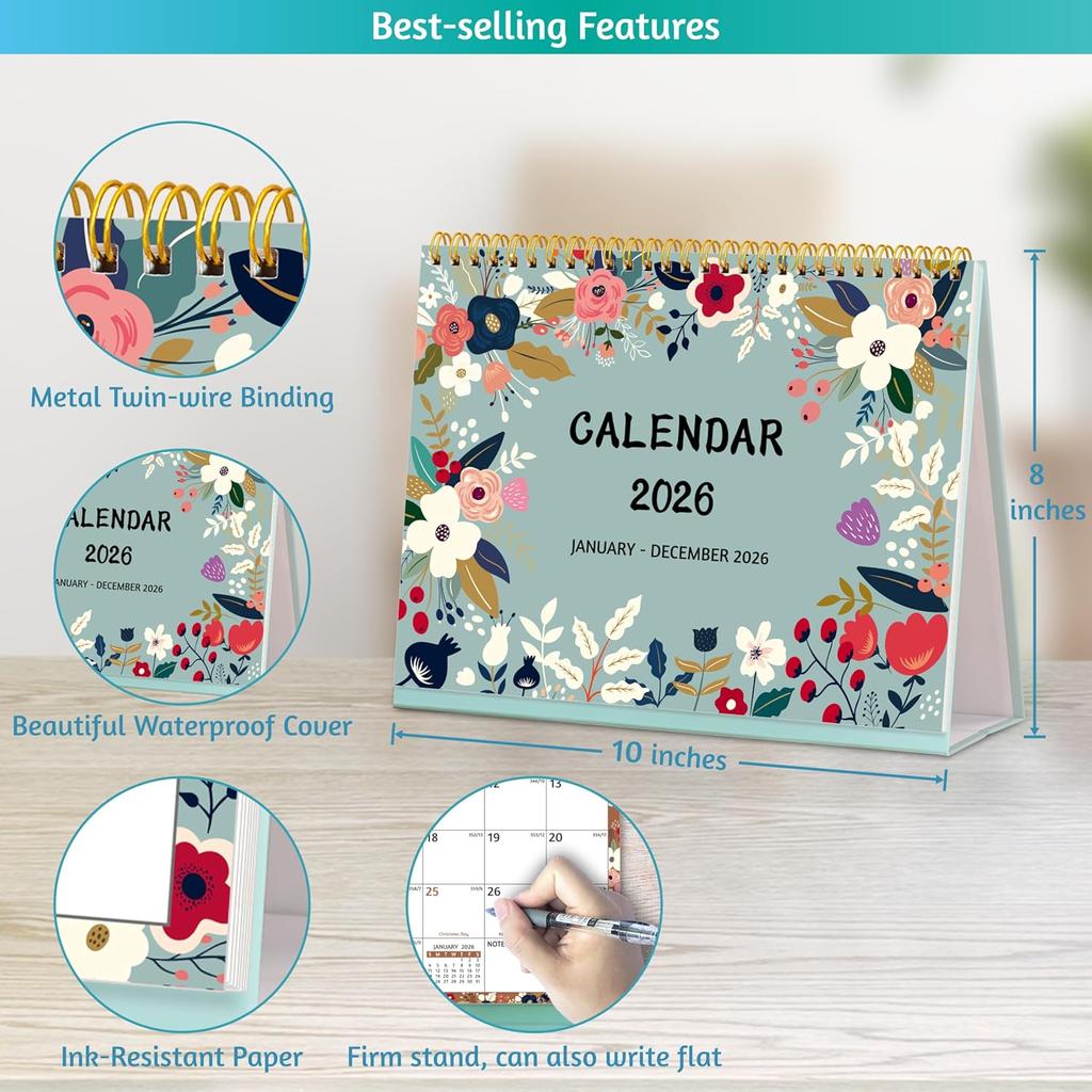 Desk Calendar 2026 - Standing Flip Desktop Calendar 2026, 12 Months(January 2026 - December 2026), 11" x 8.5", Large with Notes, To-dos, Yearly
