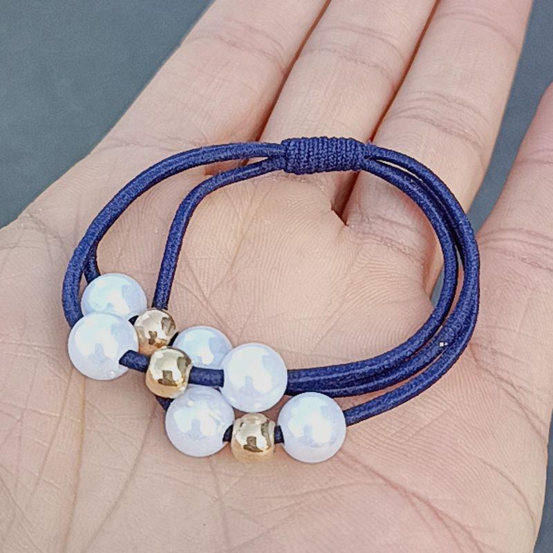 Korean-Style Handmade Three-Strand Pearl Elastic Hair Tie