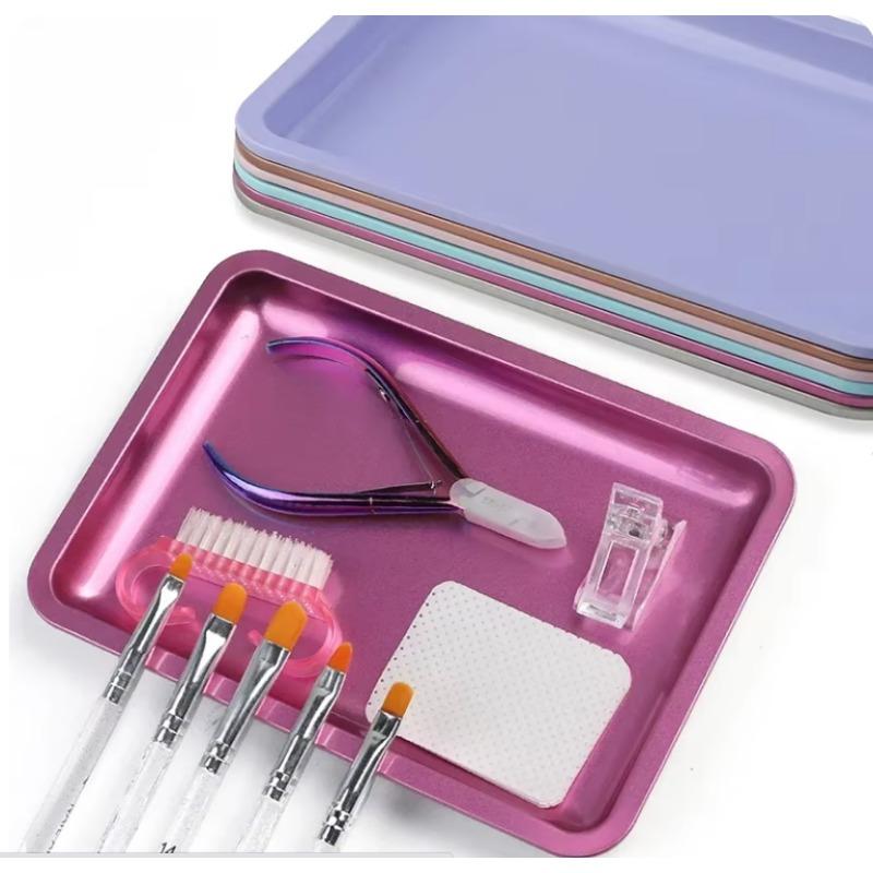 Stainless Steel Cosmetic Storage Tray Nail Art Manicure Plate Tweezers Clippers Pens Container False Nails Dish Tools Metal