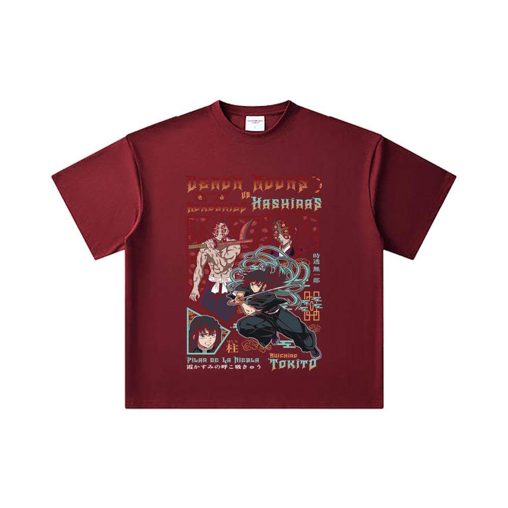 260 GSM Double Yarn 32 Count 100% Cotton Demon Slayer V93 Kokushibo x Tokito Print Unisex Heavy Cotton T Shirt