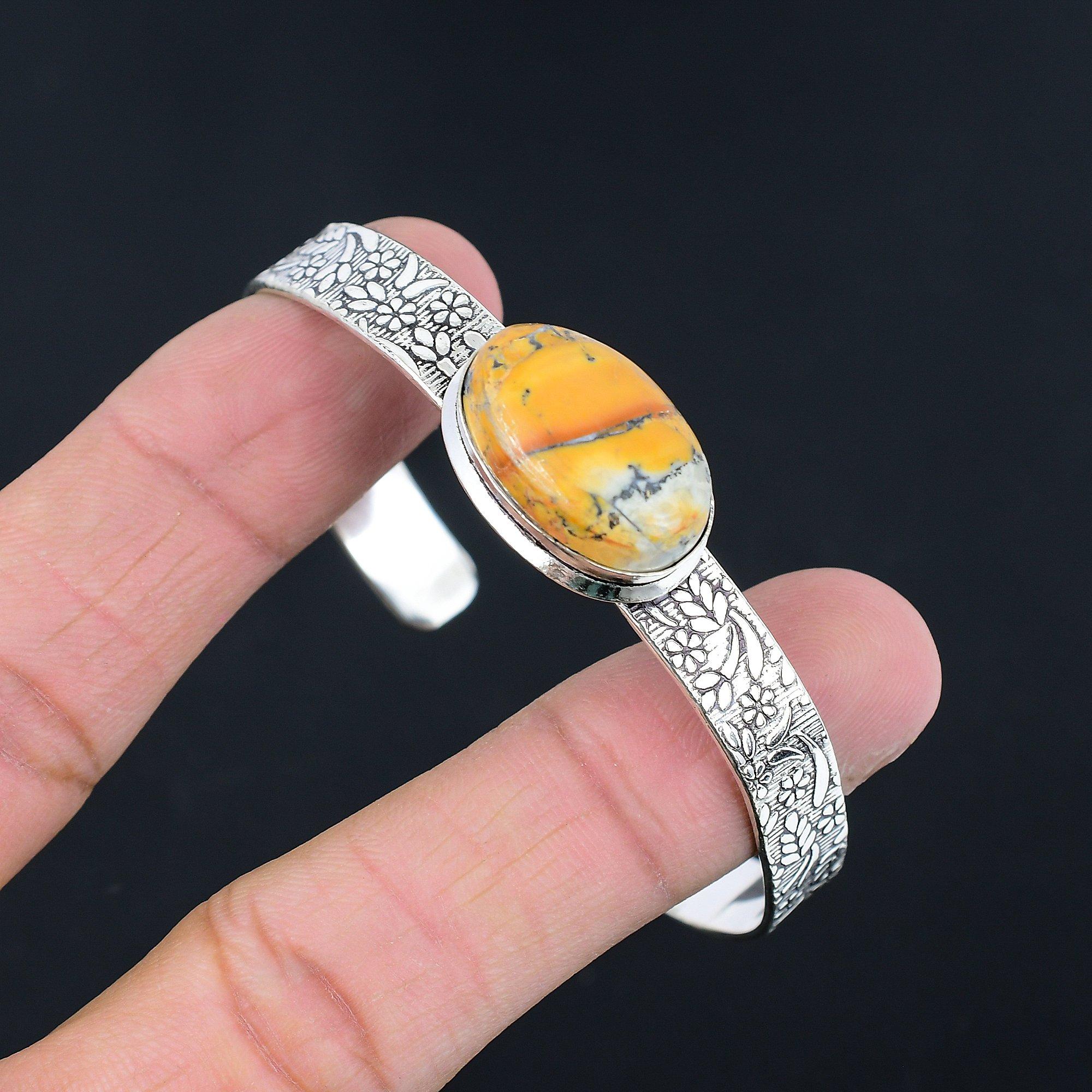 

Oval Natural Maligano Jasper Mother Trendy Wedding Ethnic Bangle Sterling Silver Adjustable