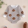 Unisex Baby & Toddler Waffle Stripe Long Sleeve Round Neck Romper with Embroidery