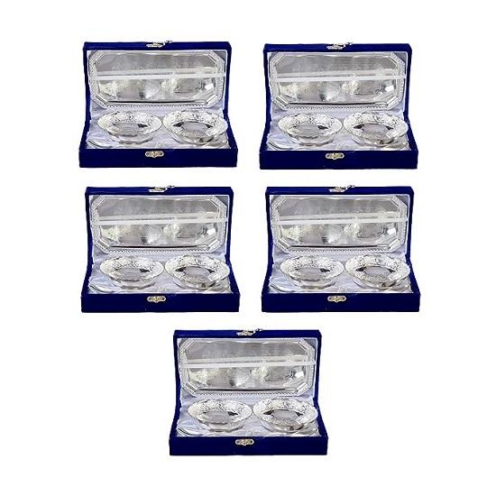 German Silver Handwork Bowl Set with Tray and Spoon with Beautiful Gift Box Packing and with Carry Bag