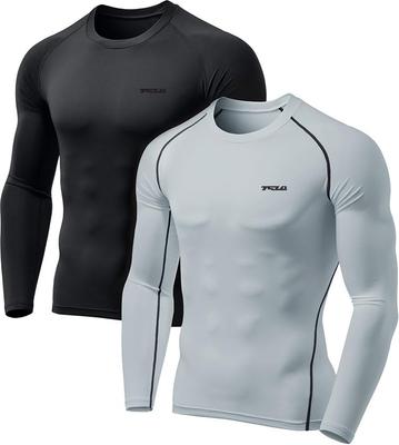 Tesla Long Sleeve Sports Set and Compression Top with Fleece Lining for and Cold Perfect for Winter Heat Tech Men's Undershirt, 2-Piece
