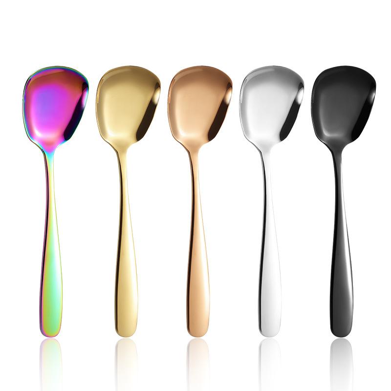 1Pcs 304 Stainless Steel Rice Serving Spoon Gold Square Spoon Ladle Dessert Ice Cream Table Spoon for Party Restaurant Kitchen Dinnerware