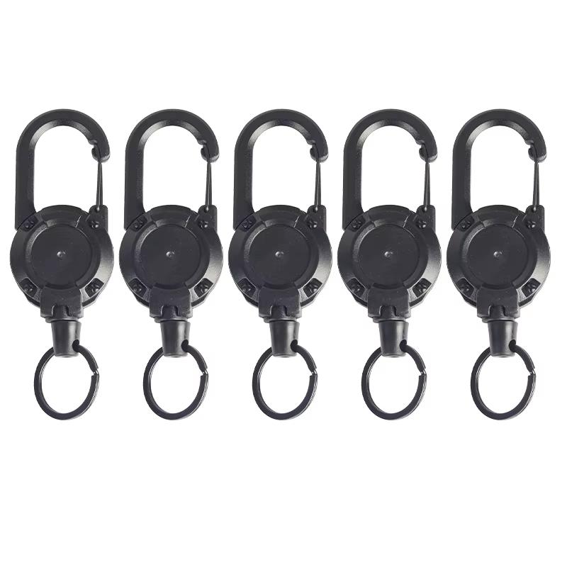 Retractable Heavy Duty Pull Reel Carabiner Key Chains Strong Steel Wire Rope Buckle Spring Key Ring Outdoor Sporty Keychain Tool