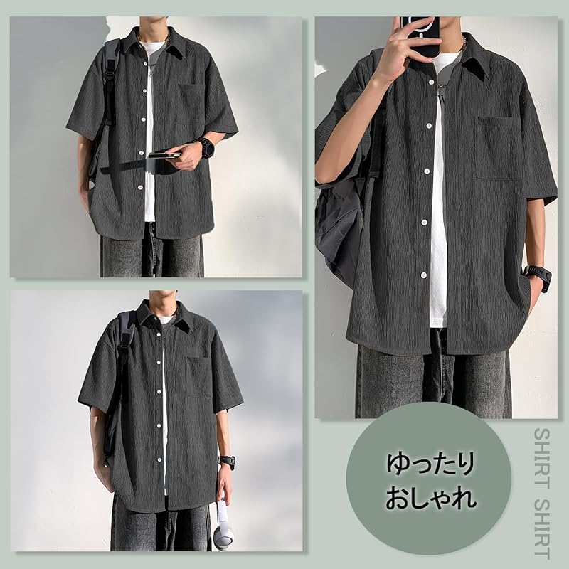 [FUZHIHUA] shirt men's short sleeve summer clothes Relaxing pocket Sweat absorbent and quick drying Plain color soft comfortable light simple casual