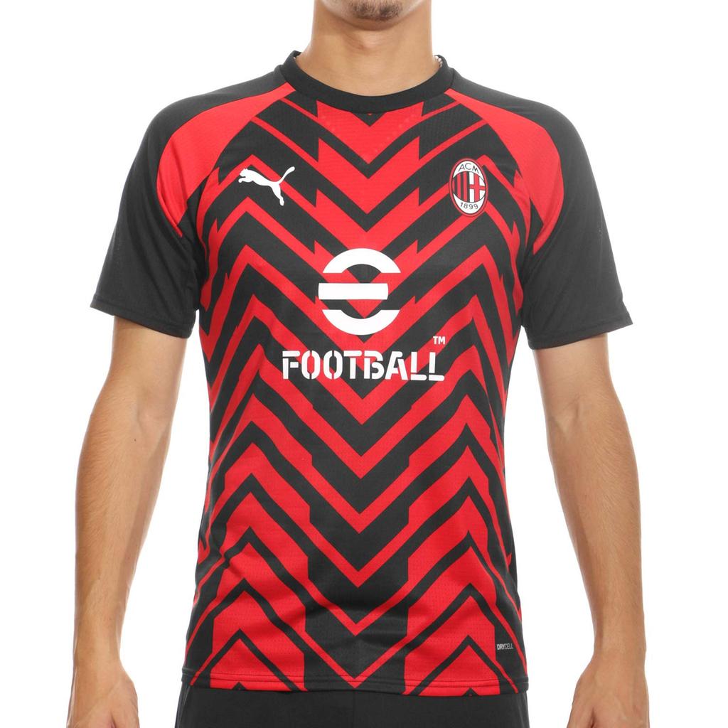 Puma Acm Prematch Ss Maglia Color Block A Righe Allenamento Asciugatura Rapida T-Shirt Sportiva Uomo Top Rosso 772231-01