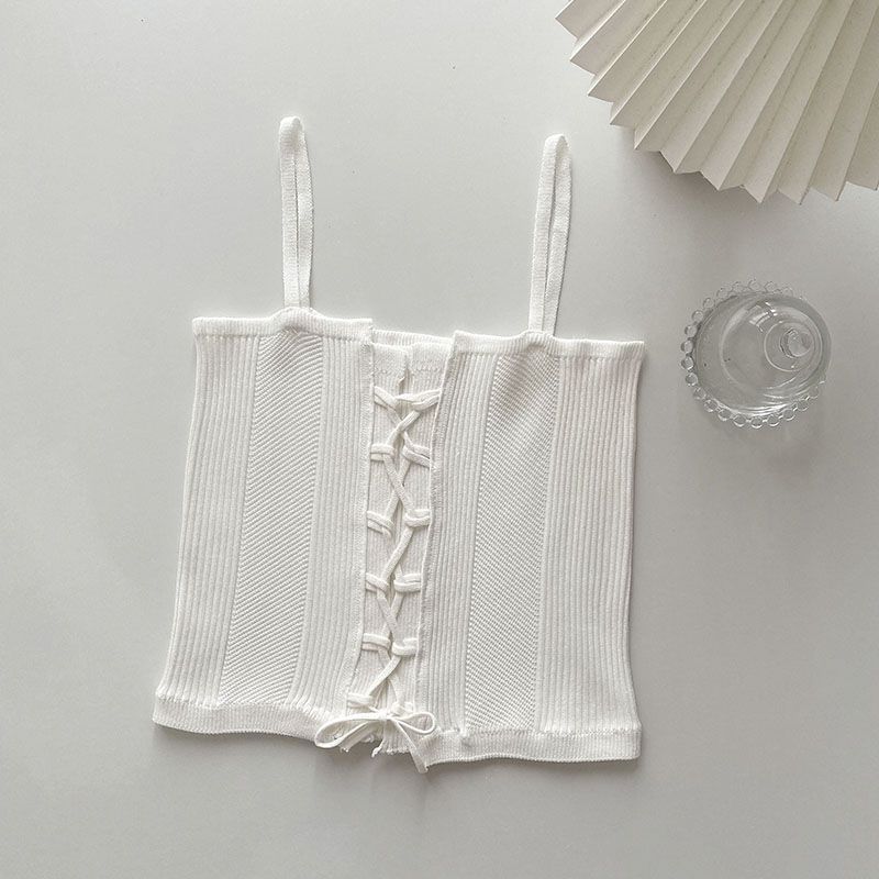 

Синий маленький жилет-камисоль женский летний короткий на бретелях в стиле Niche, белый внутренний и внешний верх One size белый