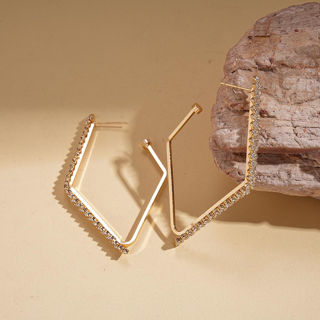 Diamond-encrusted geometric rhombus silver needle stud earrings personalized versatile earrings light luxury earrings