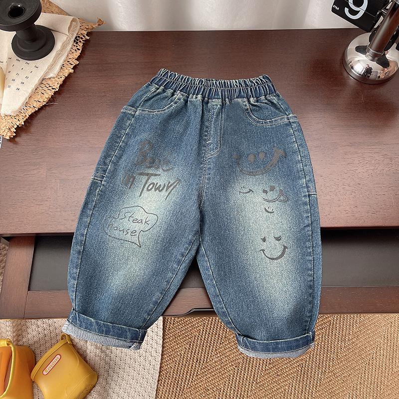 Boys' Suit 0-5 Years old children's Casual Long sleeved shirt Jacket Round neck White cartoon Top Denim pants Three piece set Boys' baby Clothes